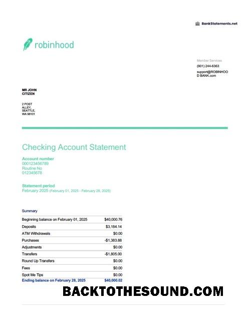 İndir ABD Robinhood Banking Hesap Hesap Özeti Word and PDF Örnek taslak