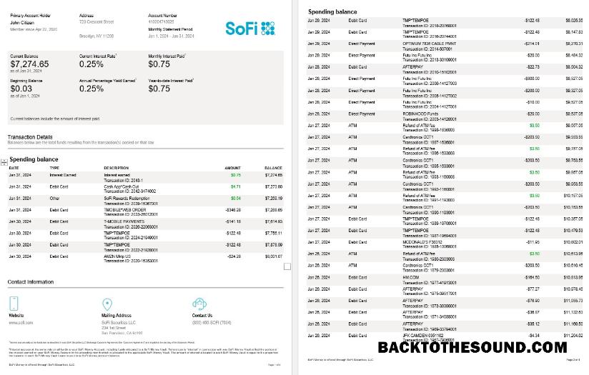 İndir ABD Sofi Banka Hesap Özeti, 4 pages Örnek örnek
