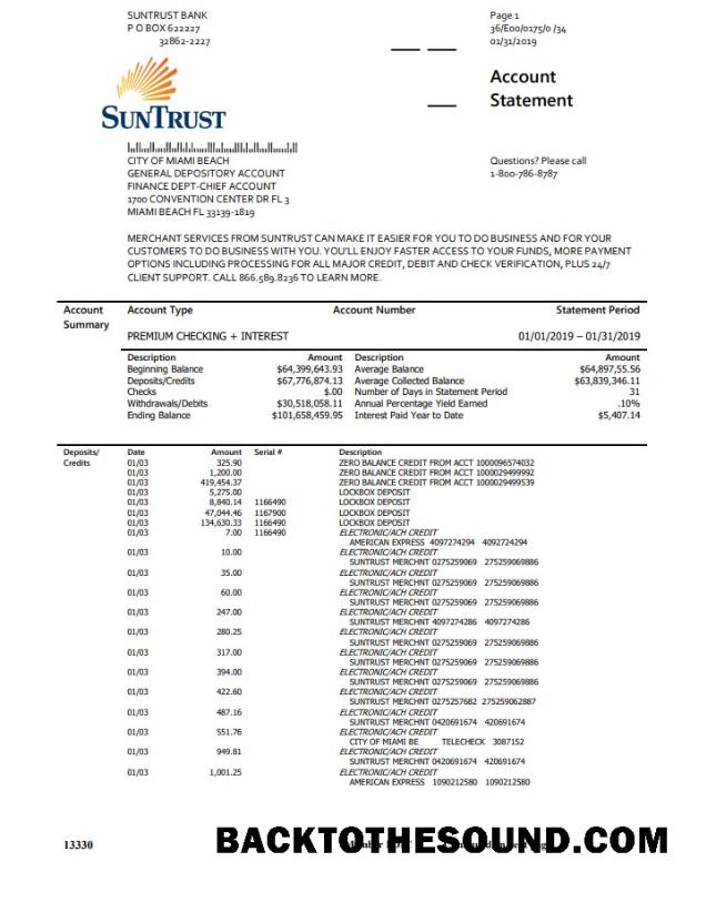 İndir ABD SunTrust Banka Hesap Özeti Örnek örnek