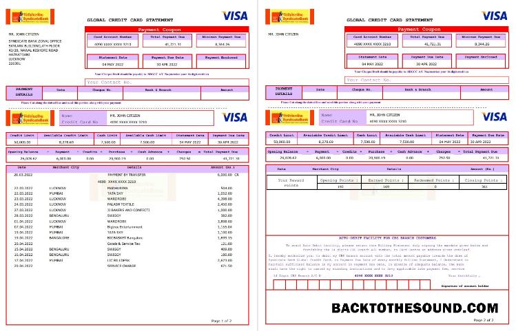 İndir ABD Syndicate Banka Kredi Kart Hesap Özeti 3 pages Örnek ön izleme