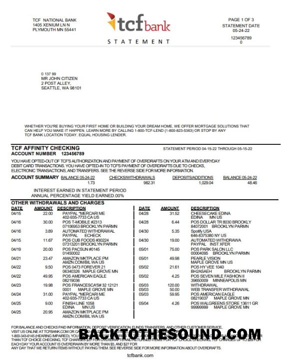 İndir ABD TCF Banka Banka Hesap Özeti in Word and PDF Format Örnek tasarım