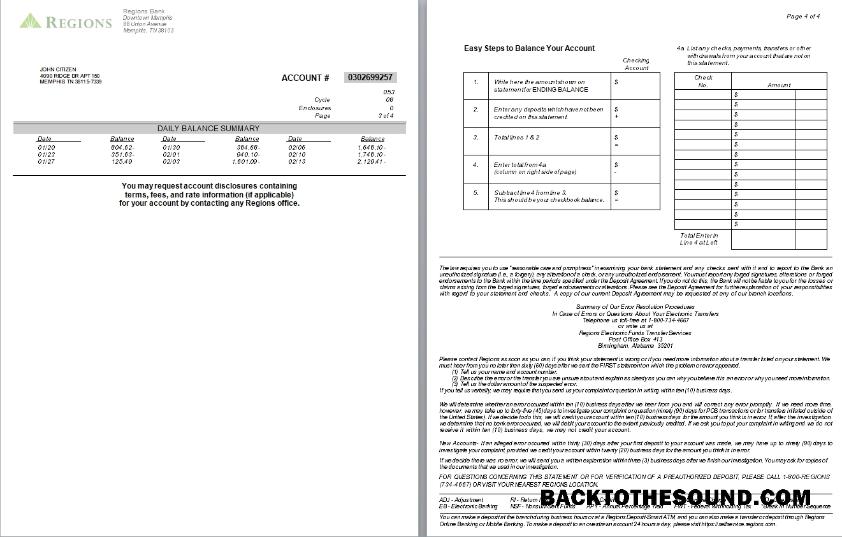 İndir ABD Tennesse Regions Banka Hesap Özeti, 4 pages, Sürüm 2, 3 4 scr Örnek tasarım