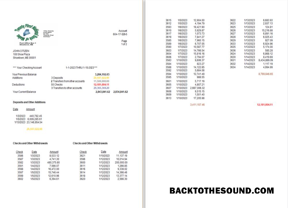 Premium İndir ABD Twenty First ulusal Banka of Maine Banka Hesap Özeti Word and PDF Şablon, 2 pages scr Örnek