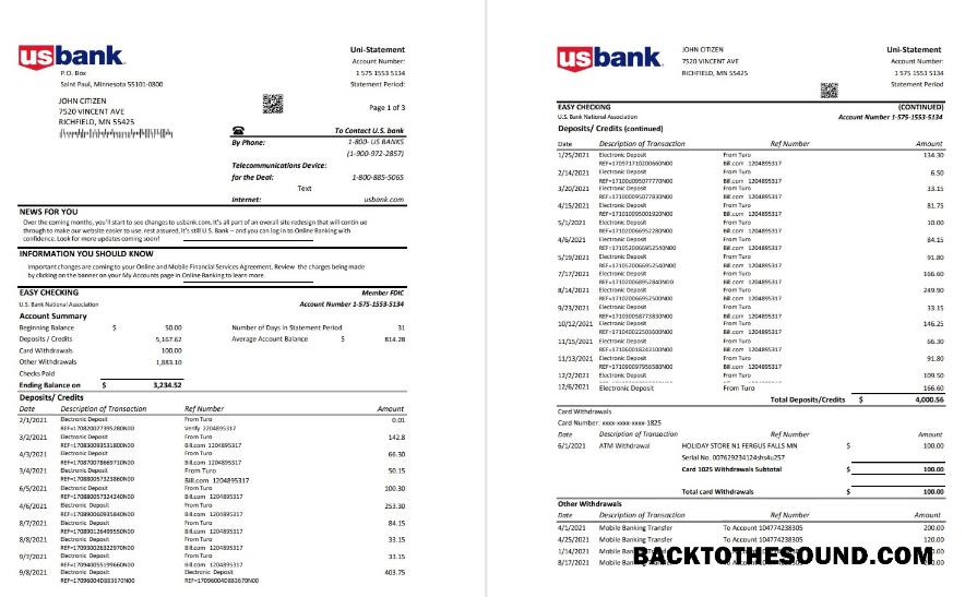 İndir ABD U.S. Banka Hesap Özeti in Excel and PDF (.XLS and .PDF Dosya) Format (3 pages) Örnek şablon