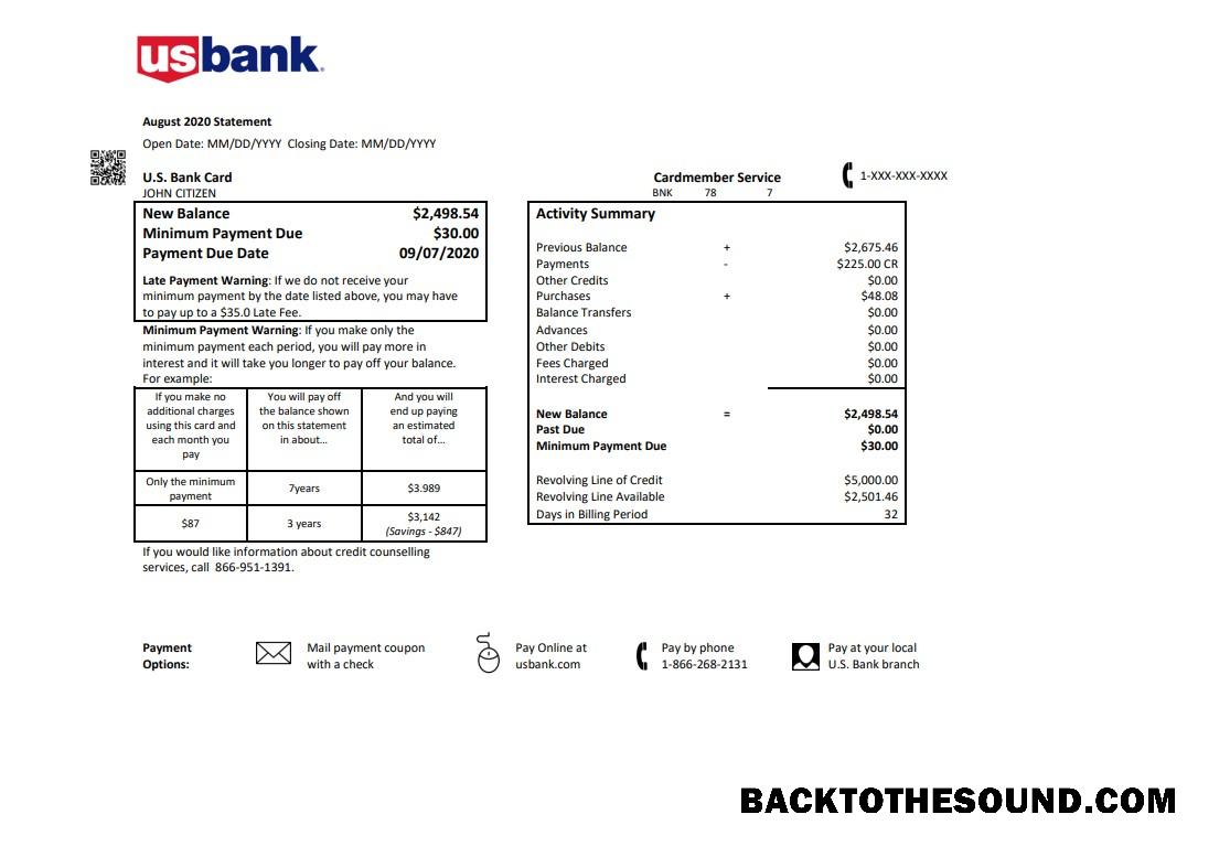 İndir ABD U.S. Banka Kredi Kart Hesap Özeti in .doc and .PDF Format Örnek taslak