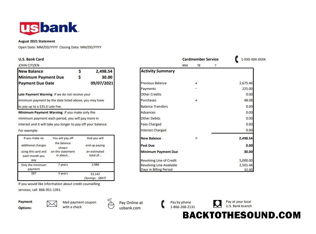 İndir ABD U.S. Banka Kredi Kart Hesap Özeti in .XLS and .PDF Dosya Format Örnek tasarım