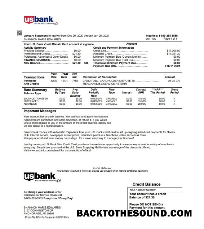 İndir ABD U.S. Banka Kredi Kart Hesap Özeti in Word and PDF Format Örnek taslak