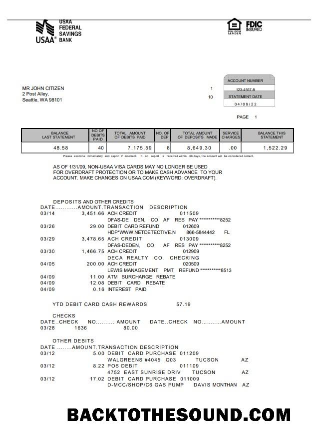İndir ABD USAA Banka Hesap Özeti 5 pages Örnek örnek