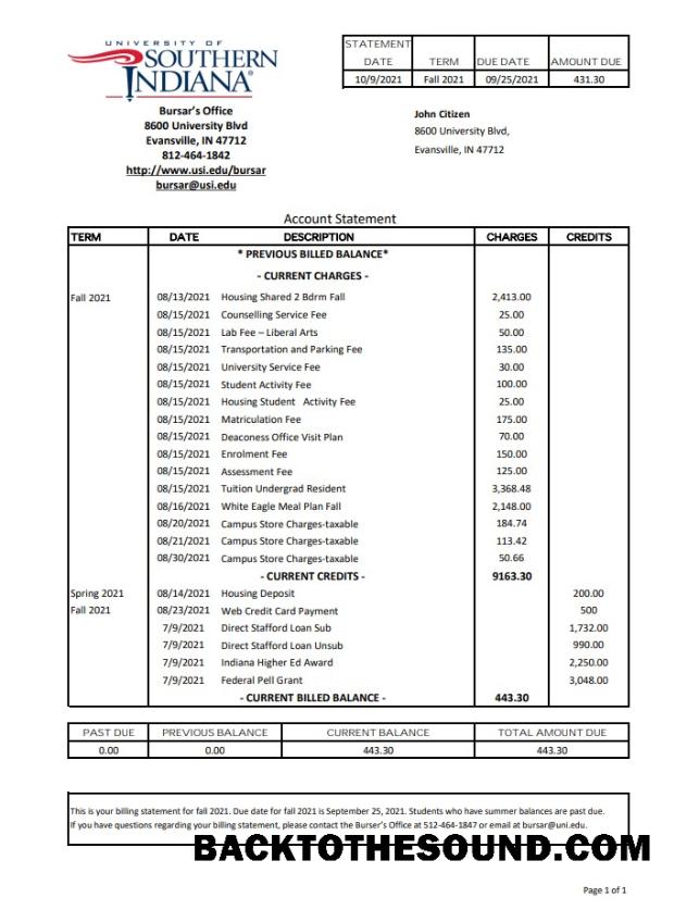 İndir ABD üniversite of Southern Indiana Excel PDF Örnek ön izleme