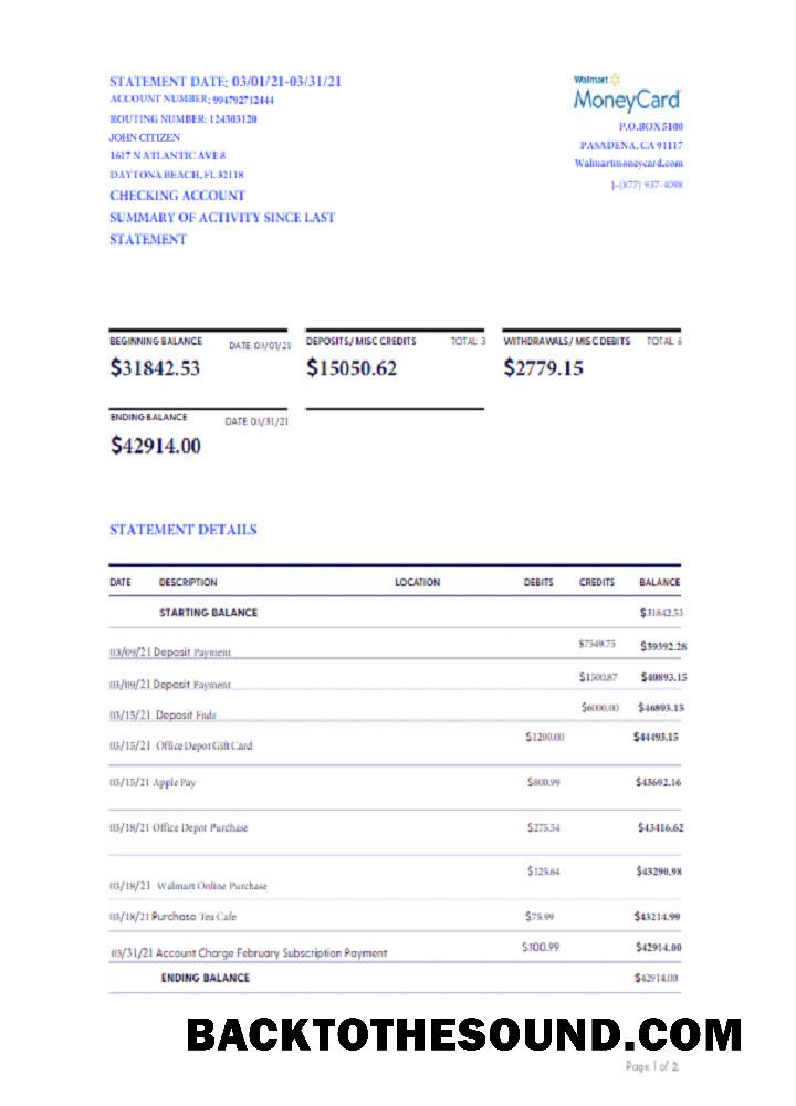 Premium İndir ABD Walmart Money Kart Hesap Özeti Word and PDF Şablon, Sürüm 2 scr Örnek