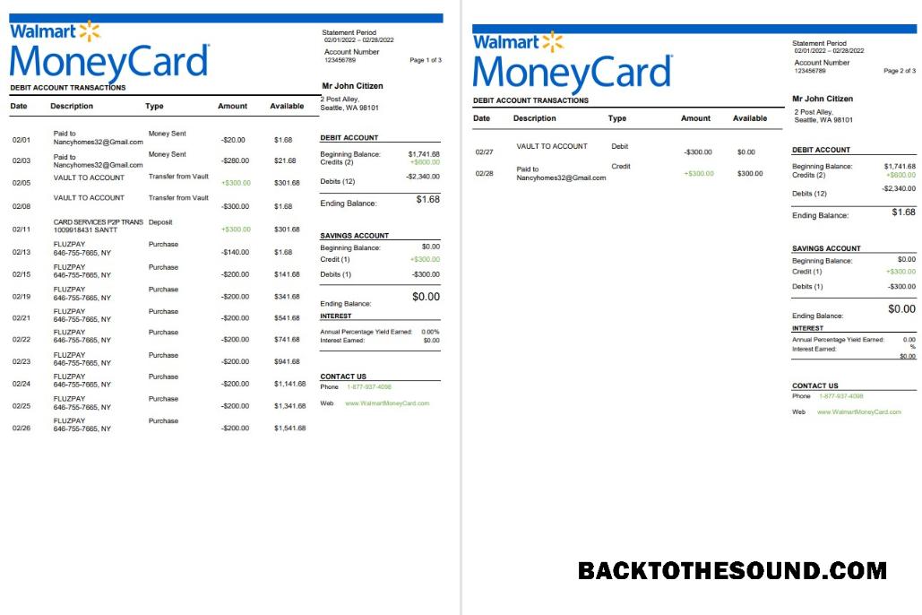 İndir ABD Walmart MoneyCard Banka Hesap Özeti 3 pages Örnek tasarım