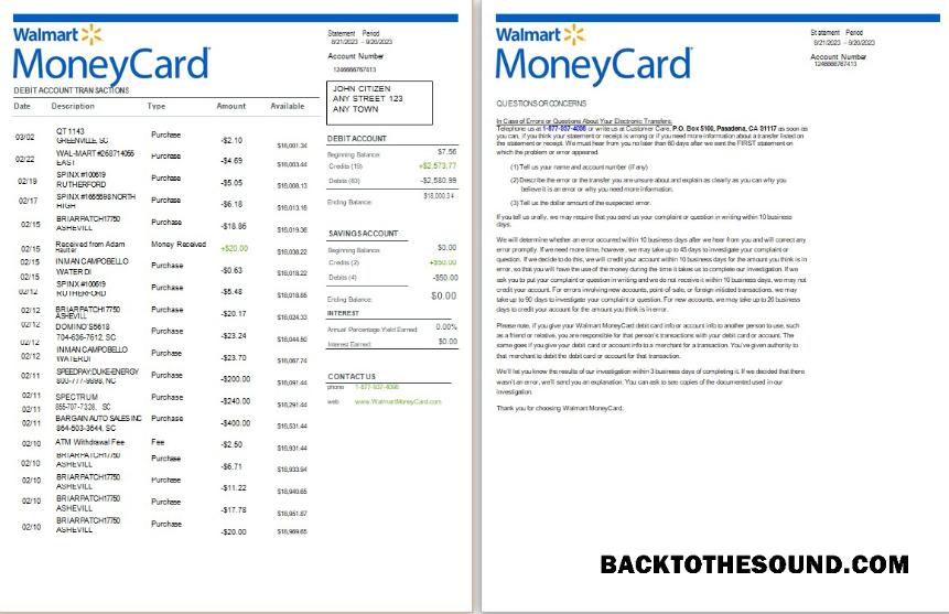 İndir ABD Walmart MoneyCard Banka Hesap Özeti Word and PDF, 2 pages Örnek şablon
