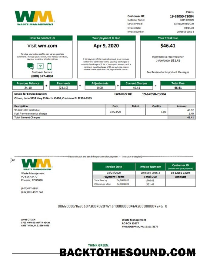 İndir ABD Waste Management Banka Hesap Özeti in Word and PDF Format, good for address prove Örnek örnek