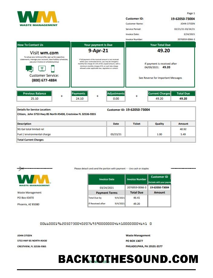 İndir ABD Waste Management Excel PDF Örnek taslak
