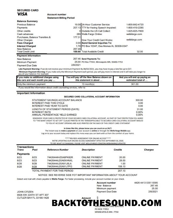 İndir ABD Wells Fargo Banka Kredi Kart Hesap Özeti Excel PDF Örnek örnek