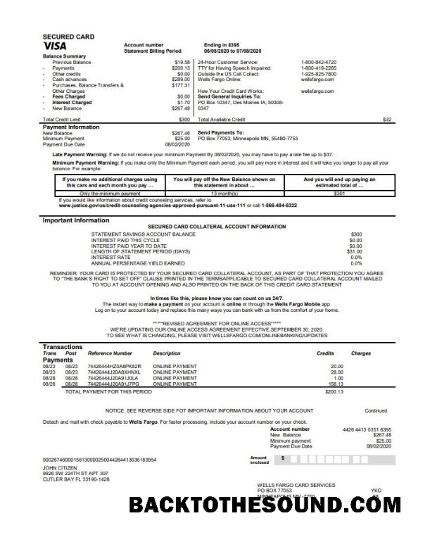 İndir ABD Wells Fargo Banka Kredi Kart Hesap Özeti Örnek şablon