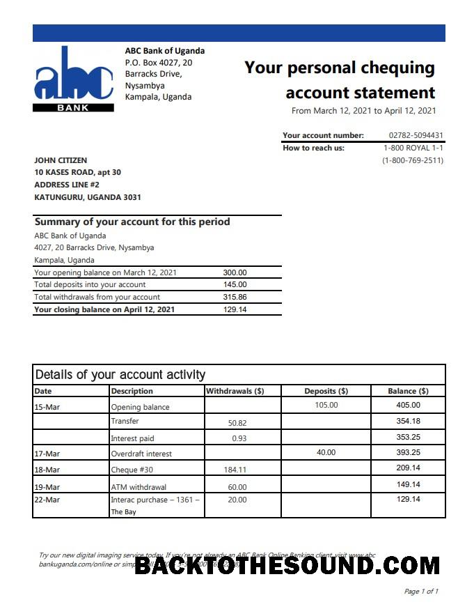 İndir Uganda ABC Banka of Uganda Excel PDF Örnek örnek