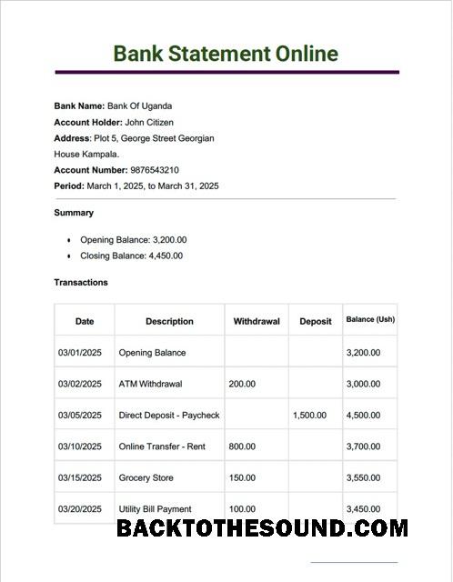 İndir Uganda Banka of Uganda Banka Hesap Özeti online Word and PDF Örnek şablon