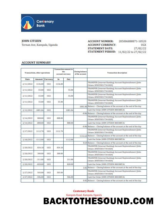 İndir Uganda Centenary Banka Hesap Özeti, Excel and PDF Örnek örnek