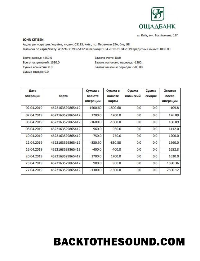 İndir Ukrayna Oshadbank Hesap Özeti in Word and PDF Format Örnek ön izleme