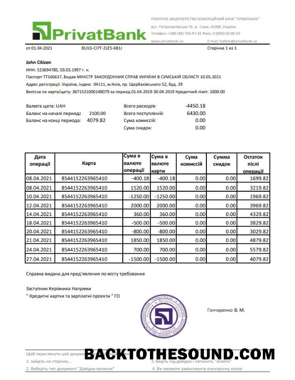 İndir Ukrayna PrivatBank Banka Hesap Özeti easy to fill in Excel and PDF Format Örnek şablon