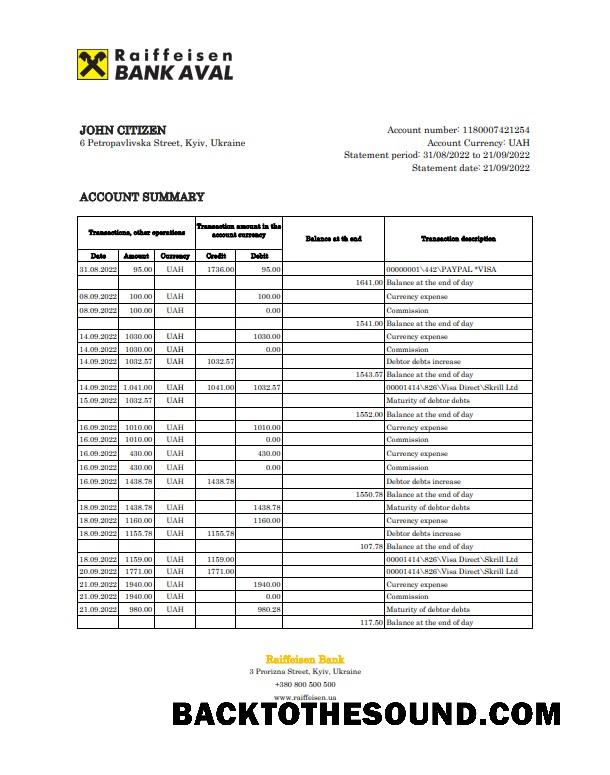 İndir Ukrayna Raiffeisen Banka Hesap Özeti, Excel and PDF Örnek taslak