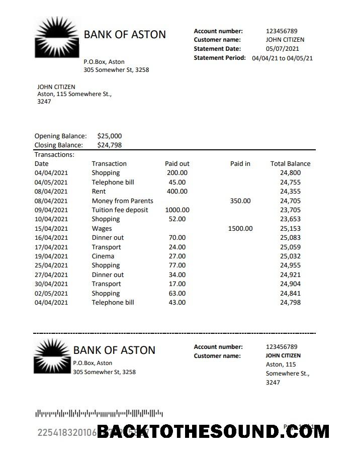 İndir Birleşik Krallık Banka of Aston Excel PDF Örnek taslak