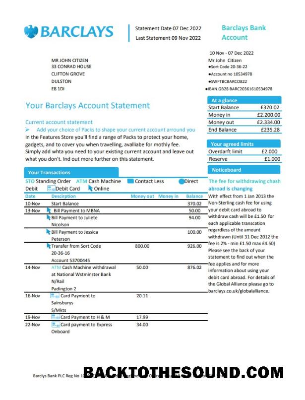 İndir Birleşik Krallık Barclays Hesap st Sürüm 1 Örnek taslak