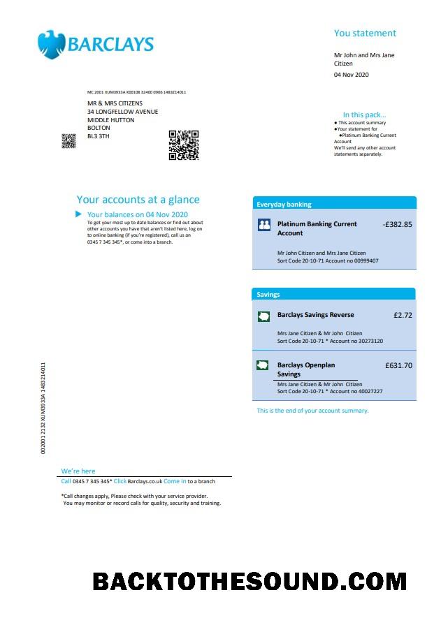İndir Birleşik Krallık Barclays Banka Hesap Özeti in .doc and .PDF Format, Sürüm 2 Örnek taslak