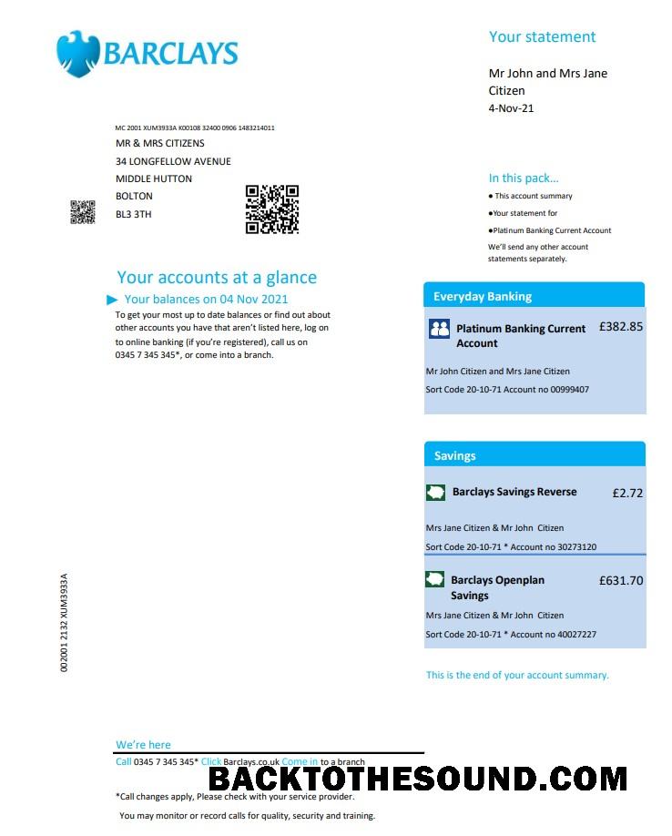 İndir Birleşik Krallık Barclays Banka Hesap Özeti in .XLS and .PDF Format, Sürüm 2 Örnek şablon