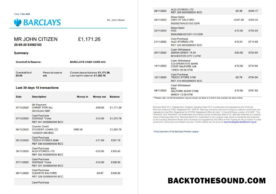 İndir Birleşik Krallık Barclays Banka Hesap Özeti in Word and PDF Format, Sürüm 3 (2 pages) Örnek taslak