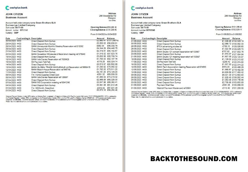 İndir Birleşik Krallık Cashplus Banka Hesap Özeti Word and PDF Örnek tasarım