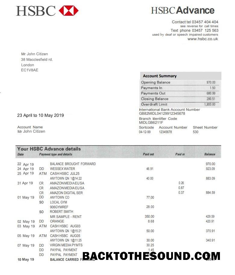 İndir Birleşik Krallık HSBC Banka proof of address Hesap Özeti in PSD Format, fully Düzenlenebilir Örnek şablon