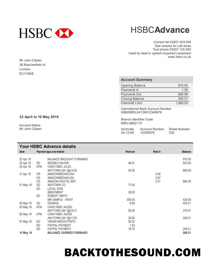 İndir Birleşik Krallık HSBC Banka Hesap Özeti in Word and PDF Format Örnek örnek