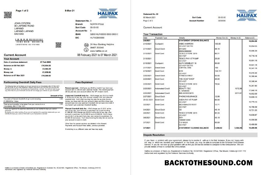 İndir Birleşik Krallık Halifax Banka proof of address Hesap Özeti in Excel and PDF Format (2 pages) Örnek örnek