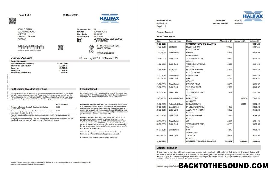İndir Birleşik Krallık Halifax Banka proof of address Hesap Özeti in Word and PDF Format (2 pages) Örnek taslak
