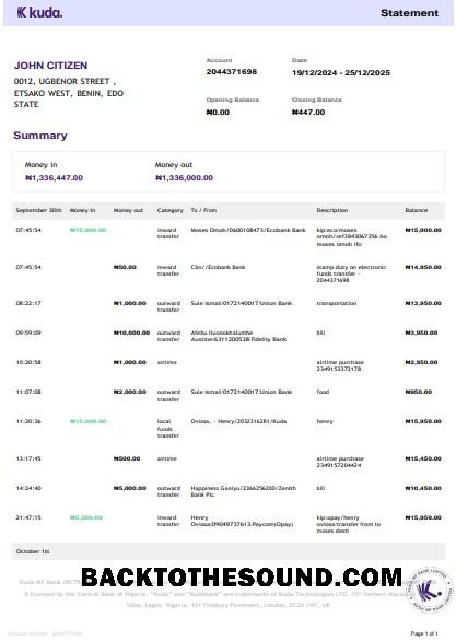 İndir Birleşik Krallık Kuda Banka Hesap Özeti 3 – 6 months Word and PDF Örnek Örnek taslak