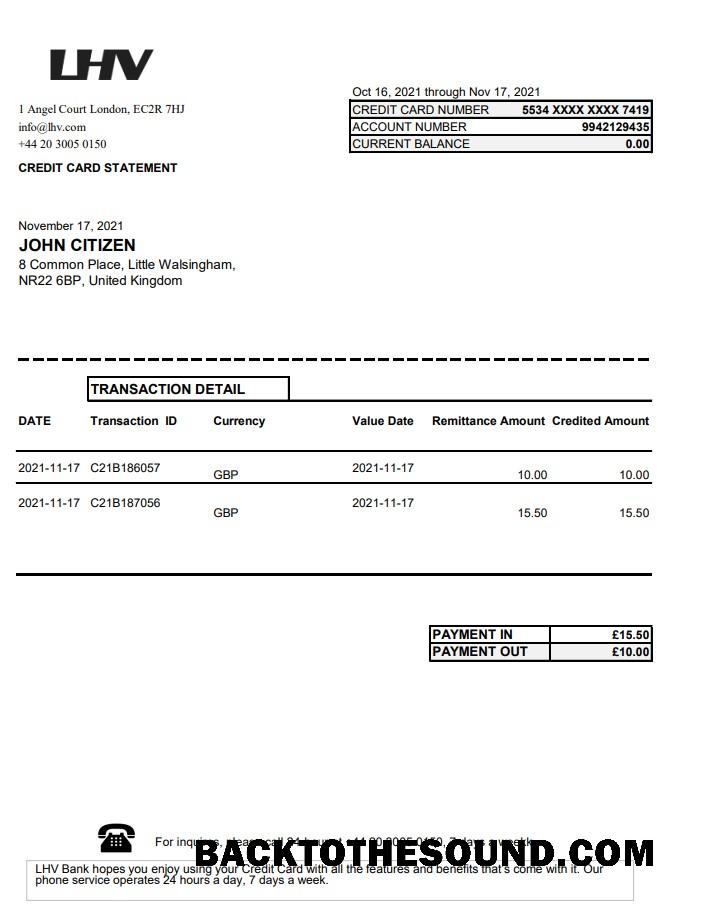 İndir Birleşik Krallık LHV Group Banka Hesap Özeti in Excel and PDF Format Örnek tasarım