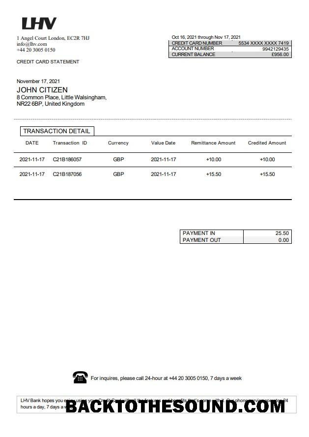İndir Birleşik Krallık LHV Group Banka Hesap Özeti in Word and PDF Format Örnek şablon