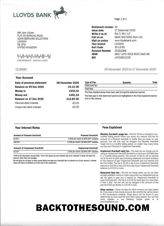 Gerçekçi İndir Birleşik Krallık Lloyds Banka proof of address Hesap Özeti Şablon, fully Düzenlenebilir in PSD Format Örnek