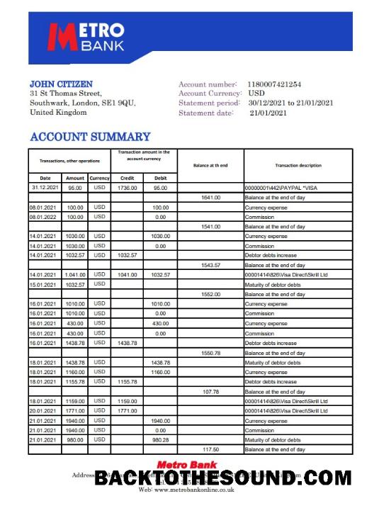 İndir Birleşik Krallık Metro Banka Excel PDF Örnek ön izleme