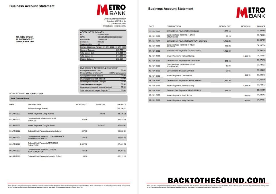 Yüksek Kalite İndir Birleşik Krallık Metro Banka Kurumsal Hesap Hesap Özeti Word and PDF Şablon, 4 pages Örnek