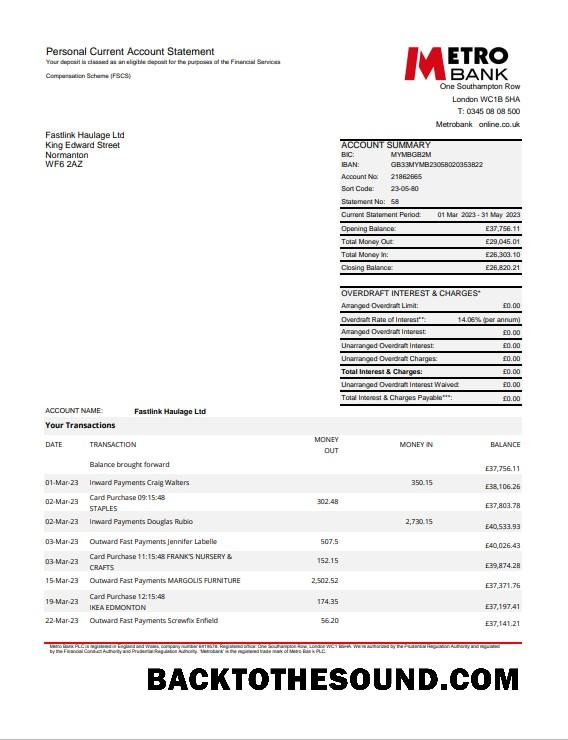 Premium İndir Birleşik Krallık Metro Banka Hesap Özeti Excel and PDF Şablon, 4 pages Örnek