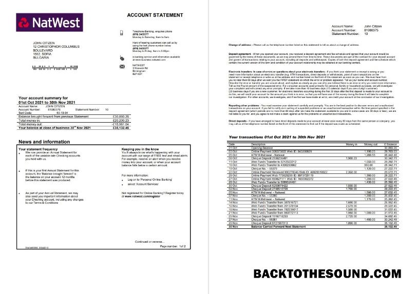 İndir Birleşik Krallık NatWest Banka Hesap Hesap Özeti in Word and PDF Format, 2 pages Örnek ön izleme