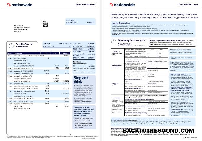 Gerçekçi İndir Birleşik Krallık Nationwide Banka Hesap Özeti current Sürüm Şablon, 2 pages Örnek