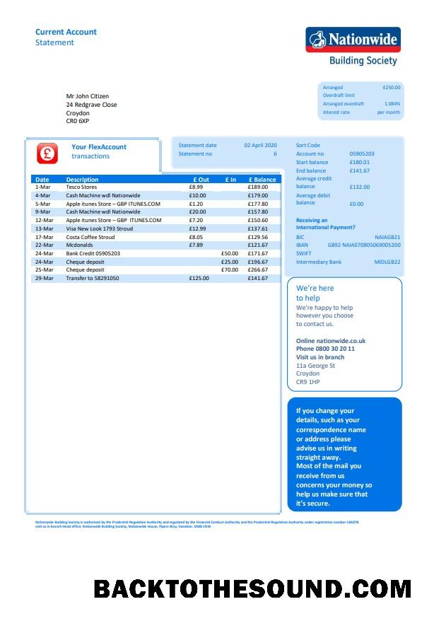 İndir Birleşik Krallık Nationwide Banka Hesap Özeti in Word and PDF Dosya Format Örnek örnek
