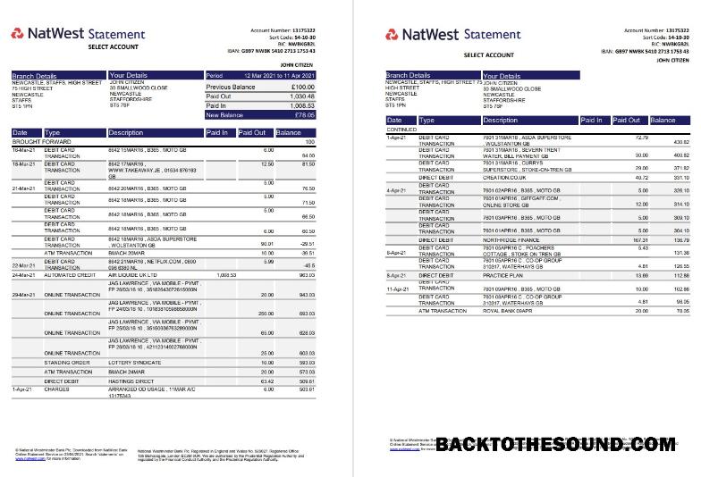 İndir Birleşik Krallık Natwest Banka Hesap Özeti in Excel and PDF Format (2 pages) Örnek ön izleme