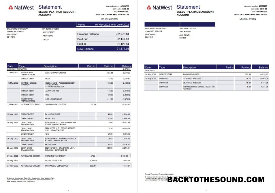 İndir Birleşik Krallık Natwest Banka Hesap Özeti in Word and PDF Format 2 pages, Sürüm 2 Örnek tasarım