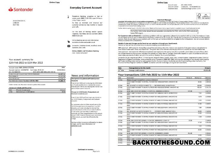 Premium İndir Birleşik Krallık Santander Banka Hesap Özeti Word and PDF Şablon, 3 pages, Sürüm 2 Örnek