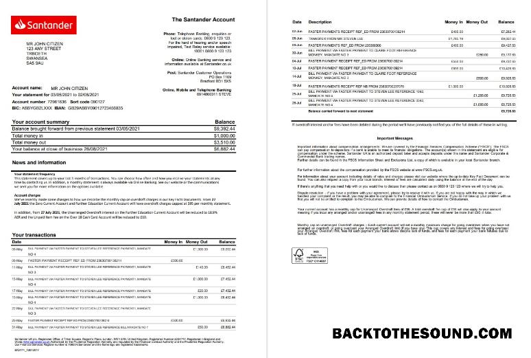 İndir Birleşik Krallık Santander Banka Hesap Özeti in Excel and PDF Format (2 pages) Örnek taslak